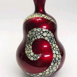 Glossy Red Gourd Vase with Mother of Pearl Inlay Artistic Decorative Home Accent